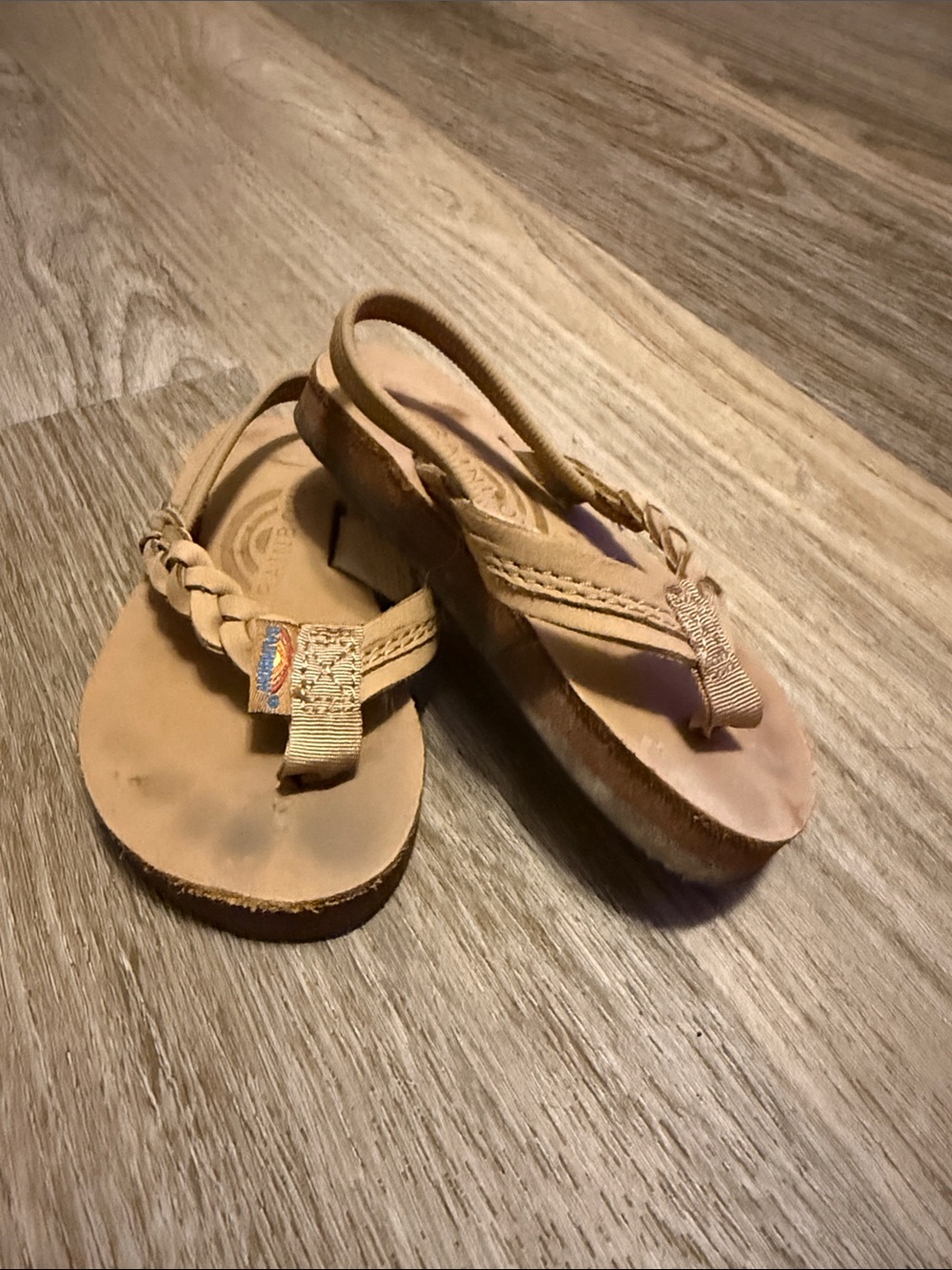 Rainbow Tan Braided Thong Platform Sandals
